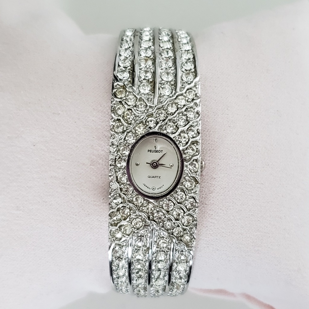 Peugeot Crystal Accented Cuff Bangle Women's Watch